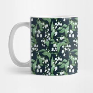 Illustrated Lily of The Valley - White, Blue and Green Floral Pattern Mug